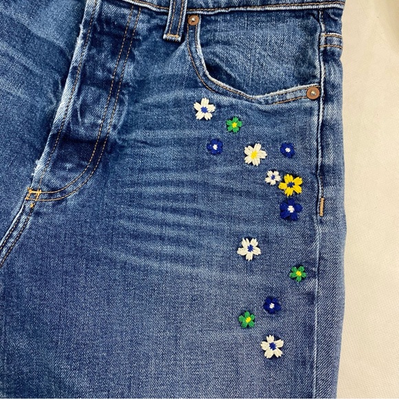 AO.LA Floral amazing high rise Girlfriend Slim Blue Jeans Size 27 - Picture 5 of 12